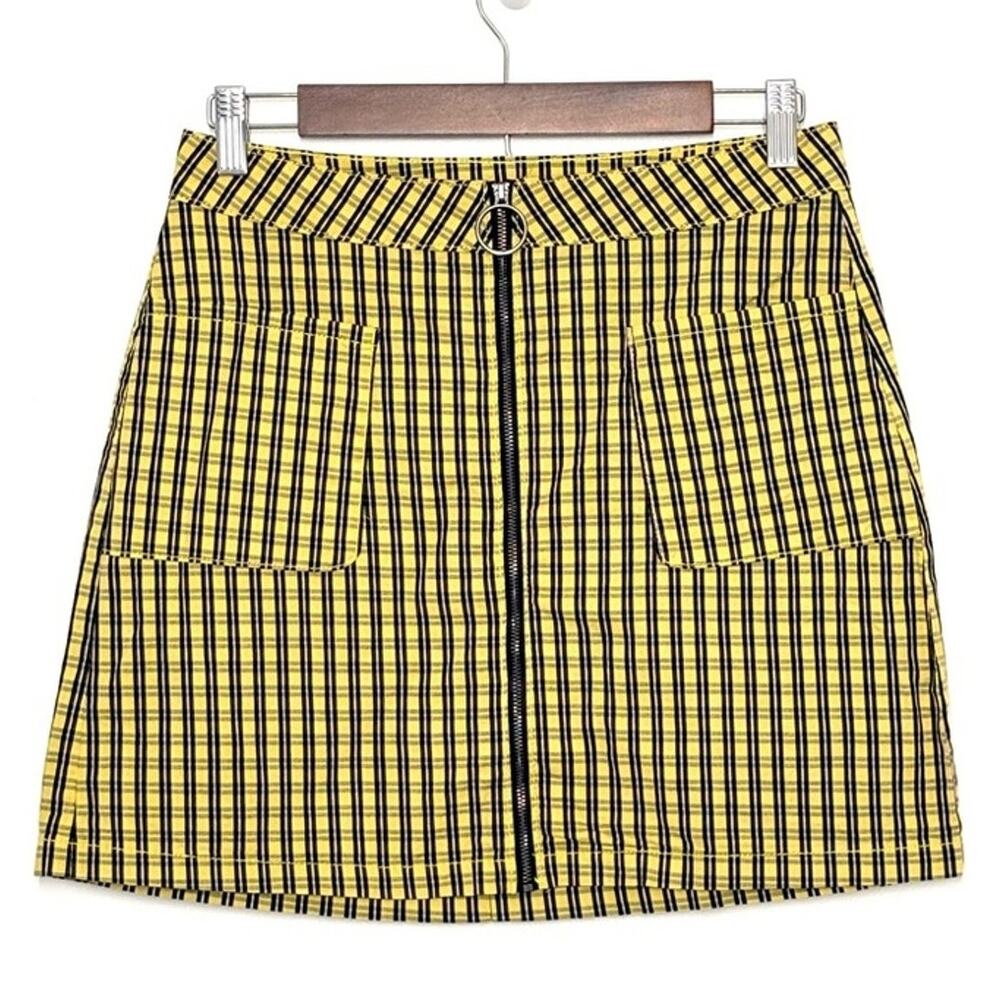 Y2K Arizona Jean Co Plaid Mini Skirt Juniors 9 Yellow Zip Front School Clueless